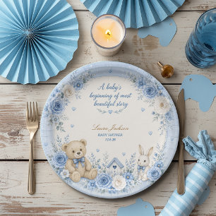 Vintage Storybook Bear Baby Shower Paper Plates