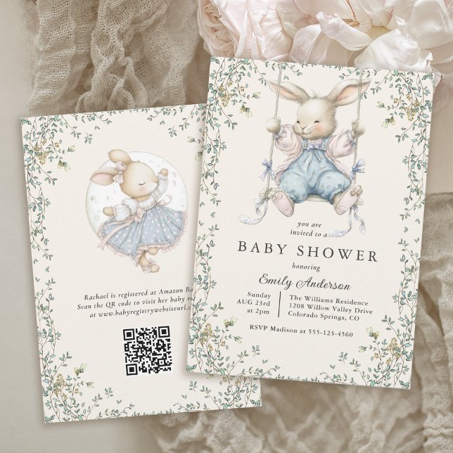 Vintage Storybook Bunny Baby Shower Invitation (Available in both printed and instant download formats.)