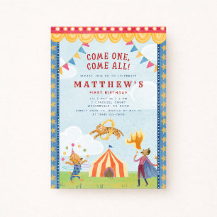 Vintage Storybook Circus First Birthday Invitation