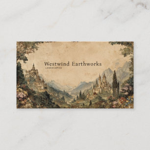 Vintage Storybook Fairytale Castle Landscape Business Card