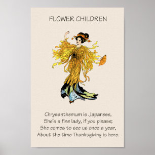 Vintage Storybook Flower Children CHRYSANTHEMUM Poster