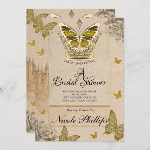 Vintage Storybook Gold Butterfly Bridal Shower Invitation