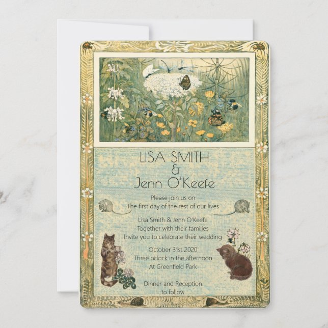 Vintage Storybook Kitten Wedding Invitation (Front)