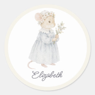 Vintage Storybook Nursery Cottagecore Baby Mouse Classic Round Sticker