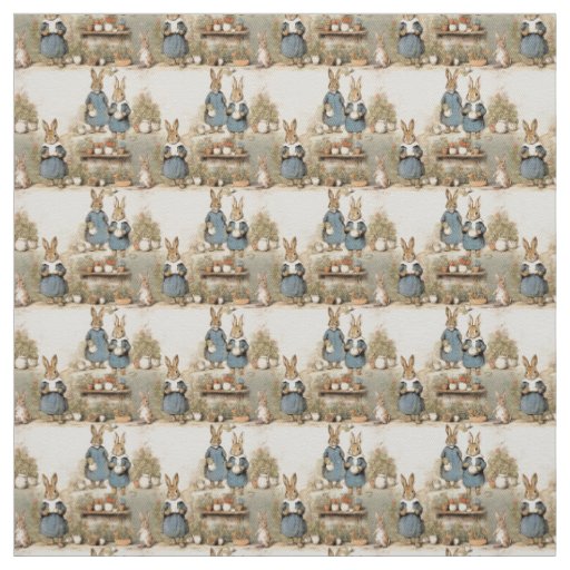 Vintage Storybook Rabbits with Garden Charm Fabric