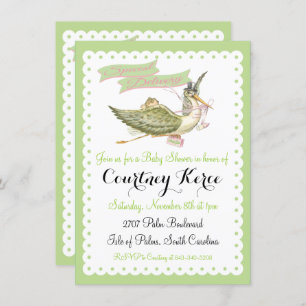 Vintage Storybook Stork Baby Shower Invitations