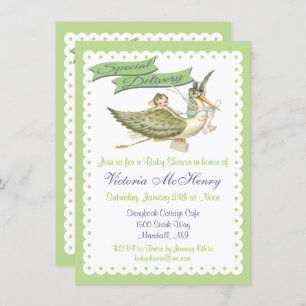 Vintage Storybook Stork Baby Shower Invitations