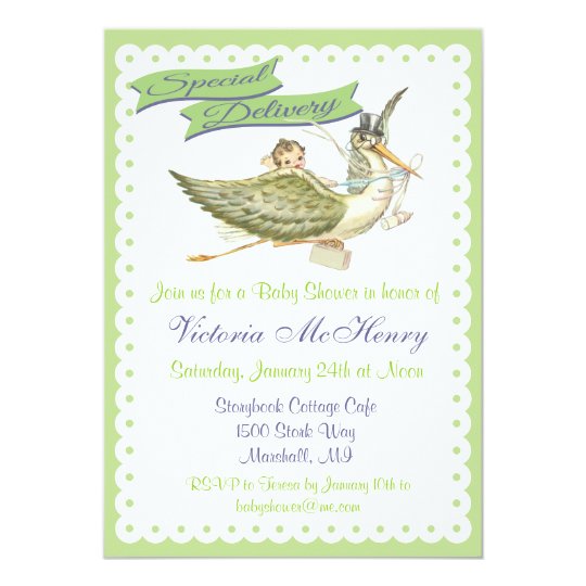 Vintage Stork Baby Shower Invitations 10