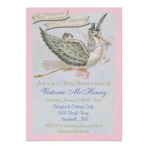Vintage Stork Baby Shower Invitations 4