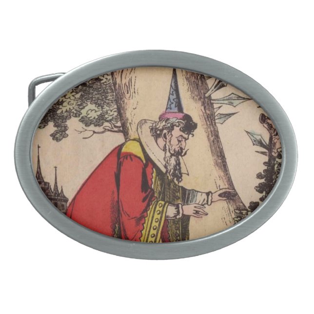 Vintage Storybook Wizard Oval Belt Buckle (Front)