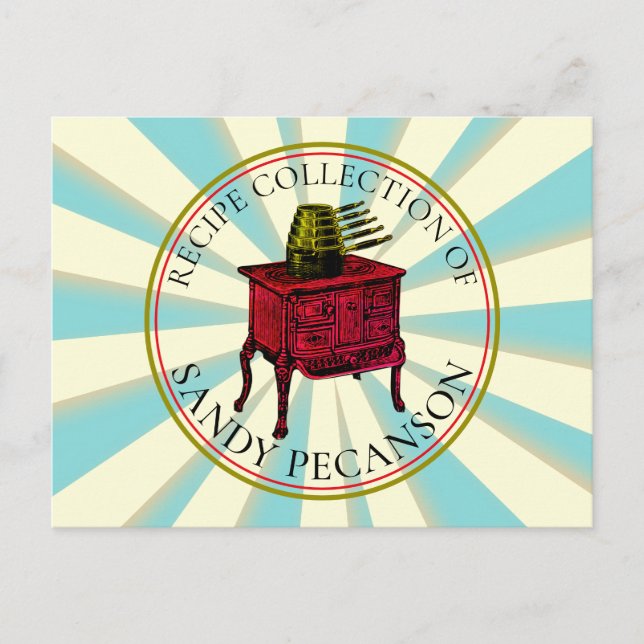 Vintage stove cooking personalized recipe card (Front)