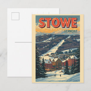 Vintage Stowe, VT outdoor winter trails ski slops  Postcard