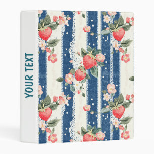 Vintage Strawberries & Blooms on Blue Stripes (2) Mini Binder