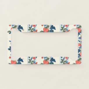 Vintage Strawberries & Blue Leaves Floral Pattern License Plate Frame