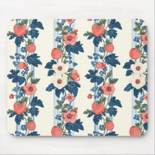 Vintage Strawberries & Blue Leaves Floral Pattern Mouse Pad