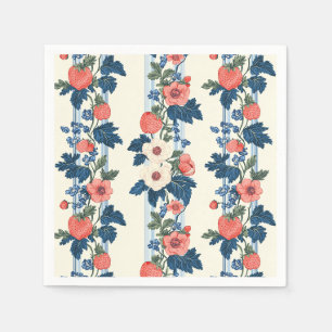 Vintage Strawberries & Blue Leaves Floral Pattern Napkins