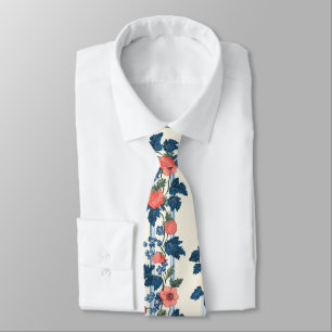 Vintage Strawberries & Blue Leaves Floral Pattern Neck Tie