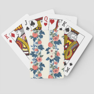 Vintage Strawberries & Blue Leaves Floral Pattern Poker Cards