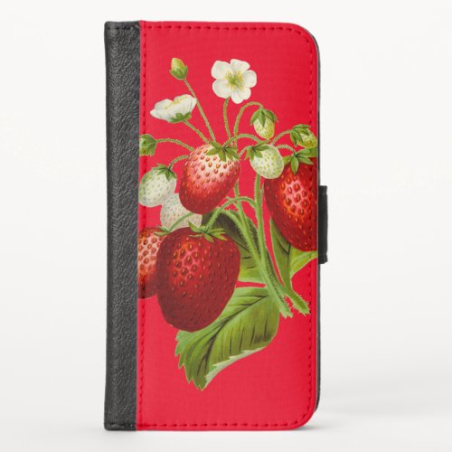 Vintage Strawberries Botanical Illustration iPhone X Wallet Case