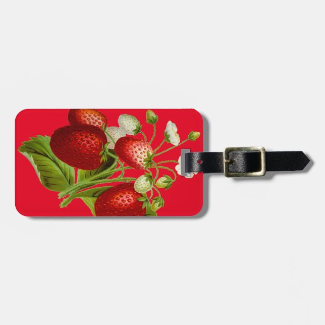 Vintage Strawberries Botanical Illustration Luggage Tag (Front Horizontal)