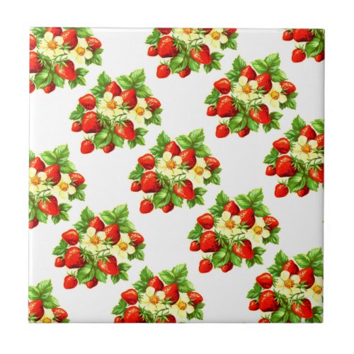 Vintage Strawberries Ceramic Tile