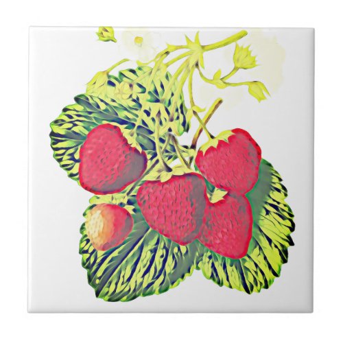 Vintage strawberries ceramic tile