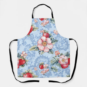 Vintage Strawberries & Flowers Pattern Apron