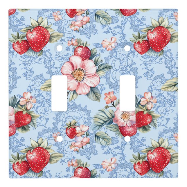 Vintage Strawberries & Flowers Pattern Light Switch Cover (Front)