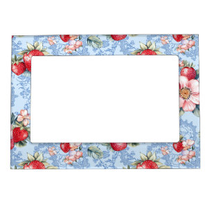 Vintage Strawberries & Flowers Pattern Magnetic Frame
