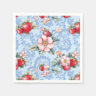 Vintage Strawberries & Flowers Pattern Napkins