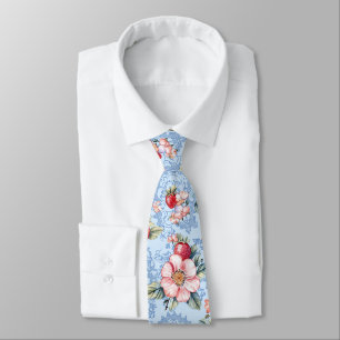 Vintage Strawberries & Flowers Pattern Neck Tie