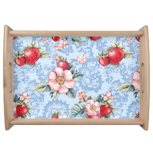 Vintage Strawberries & Flowers Pattern Serving Tray