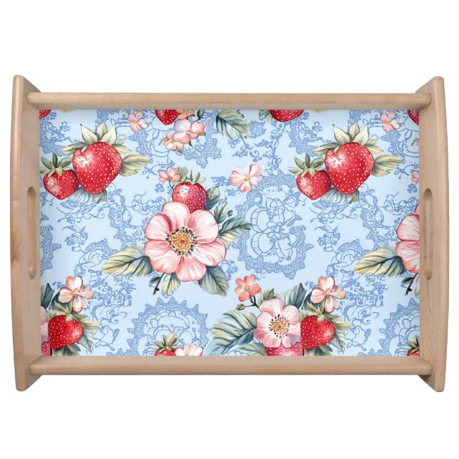 Vintage Strawberries & Flowers Pattern Serving Tray (Front)