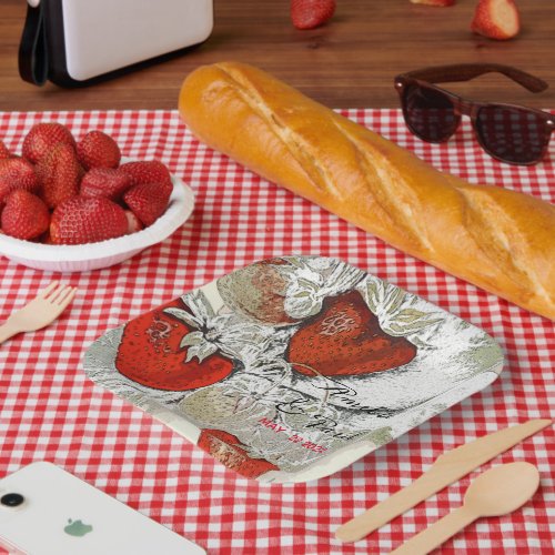 Vintage strawberries   for weddings  paper plates