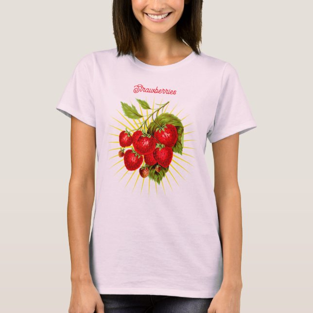 Vintage Strawberries Fruit Botanical Art T-Shirt (Front)