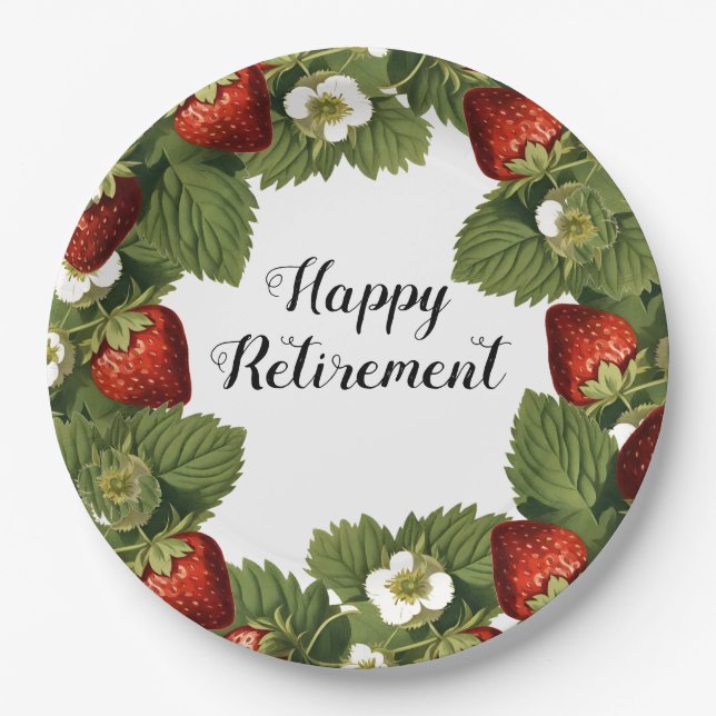  vintage strawberries  - Happy Retirement Paper Plates (Front)