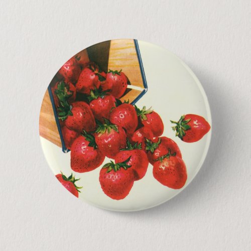 Vintage Strawberries in Basket Food Fruit Berries Button