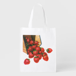 Vintage Strawberries in Basket, Food Fruit Berries Grocery Bag