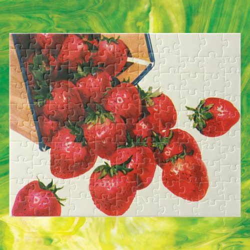 Vintage Strawberries in Basket Food Fruit Berries Jigsaw Puzzle