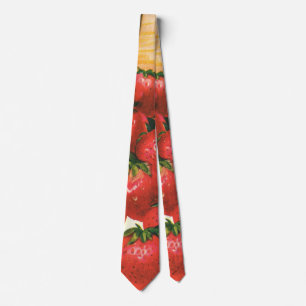 Vintage Strawberries in Basket, Food Fruit Berries Neck Tie