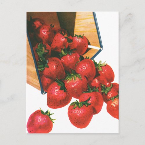 Vintage Strawberries in Basket Food Fruit Berries Postcard