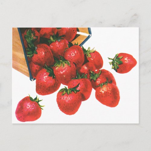 Vintage Strawberries in Basket Food Fruit Berries Postcard