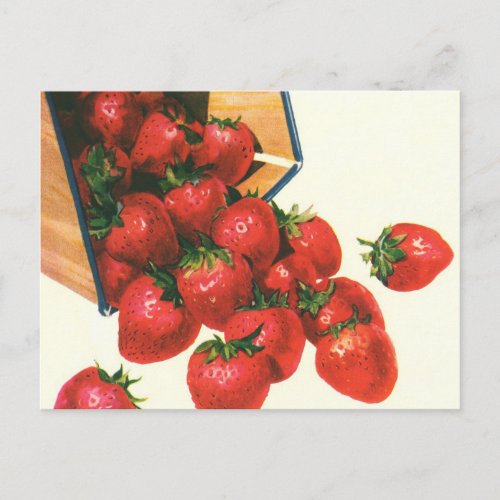 Vintage Strawberries in Basket Food Fruit Berries Postcard