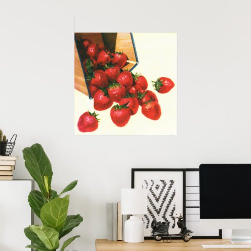 Vintage Strawberries in Basket Food Fruit Berries Poster