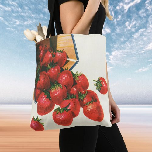 Vintage Strawberries in Basket Food Fruit Berries Tote Bag