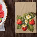 Vintage strawberries no2 kitchen towel<br><div class="desc">Vintage strawberries kitchen towel .Graphic illustration featuring some ripe strawberries with green leaves and white flowers . It has nice early summer feel . No 2 version comes with Kraft color background .(#C1A178 ) _____________ Created by Alma Wad and Canva AI . ___________ Great for a summer picnic , garden...</div>