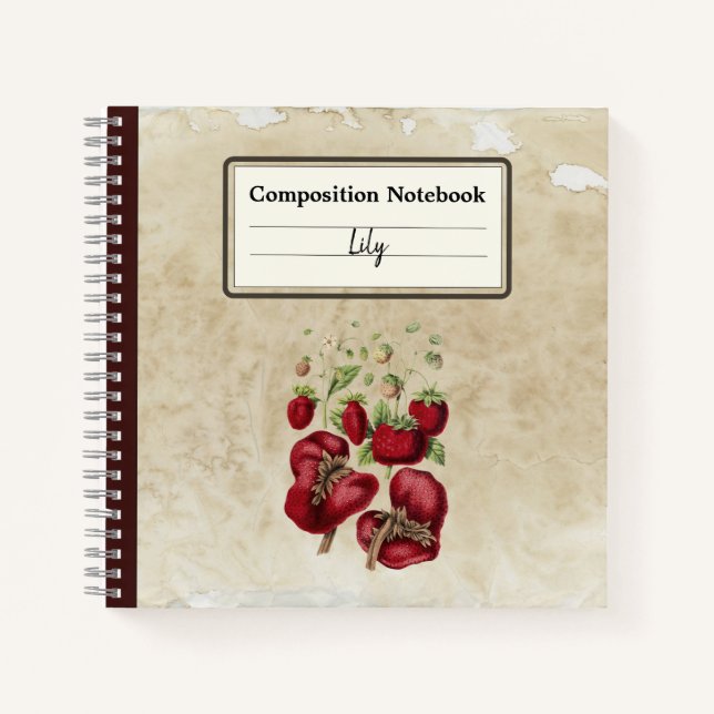 Vintage Strawberries on an Old Paper Composition Notebook (Front)