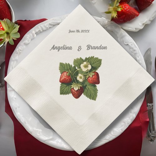Vintage  strawberries _ orchard wedding napkins