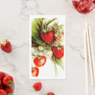 Vintage strawberries paper guest towels