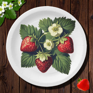 Vintage strawberries paper plates